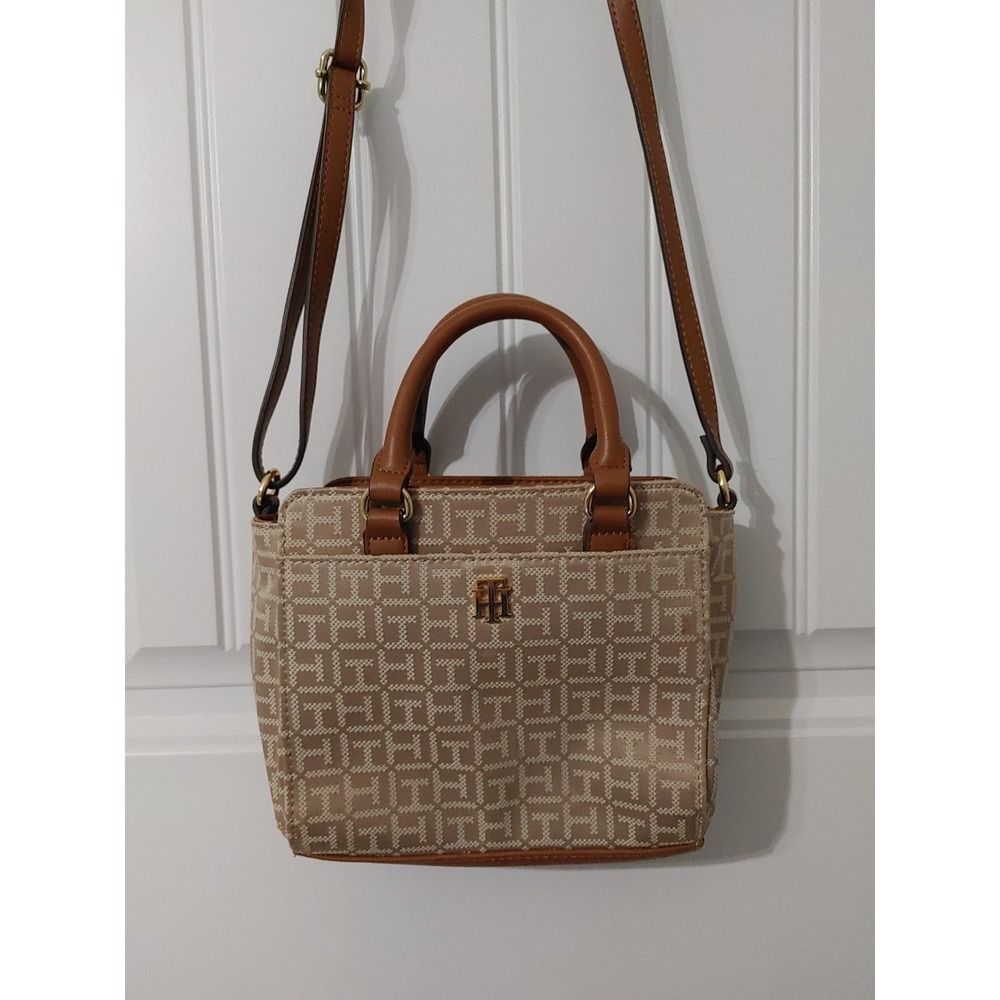 Y2K Classic Lego 90s Tommy Hilfiger Cross body Handbag Shoulder Bag Purse Beige